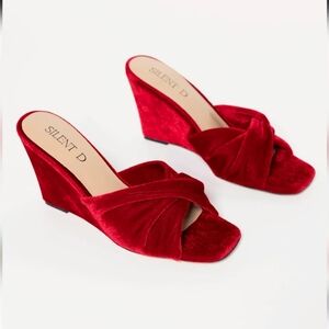 Women's Red Velvet Wedge Sandals